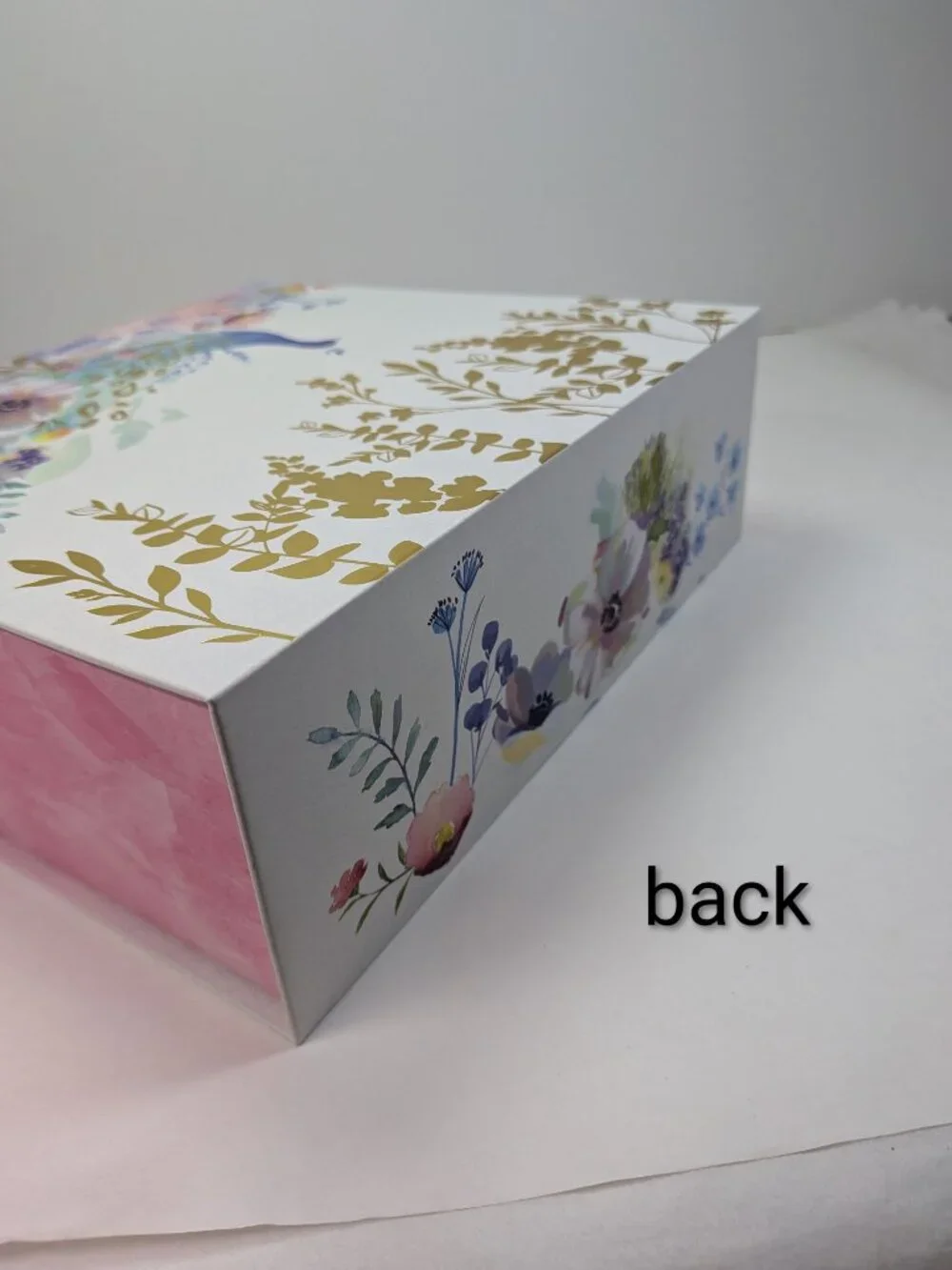 Nesting Decorative Gift Boxes Peacock Floral Watercolor Gold Foil Set of 2